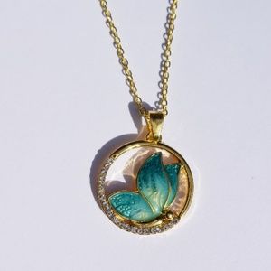 Golden Toned Simulate Diamond Butterfly Necklace
